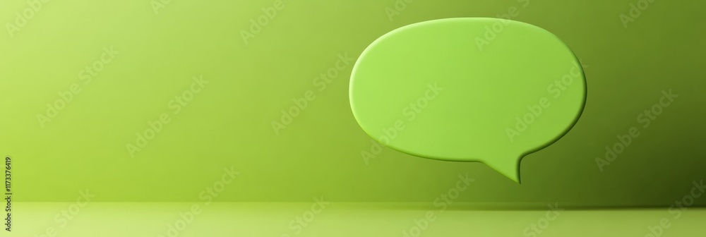 Fototapeta premium Floating green speech bubble against a vibrant green background, representing online messaging, engaging dialogue, and modern communication in the digital landscape