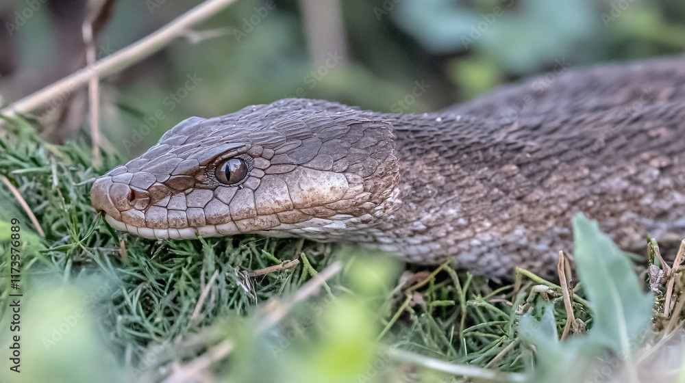 Closeup of Puff Adder Snake Head in Grass Closeup of Puff Adder Snake Head in Grass