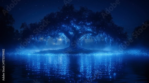 Wallpaper Mural Magical glowing tree reflected in a still lake at night. Torontodigital.ca