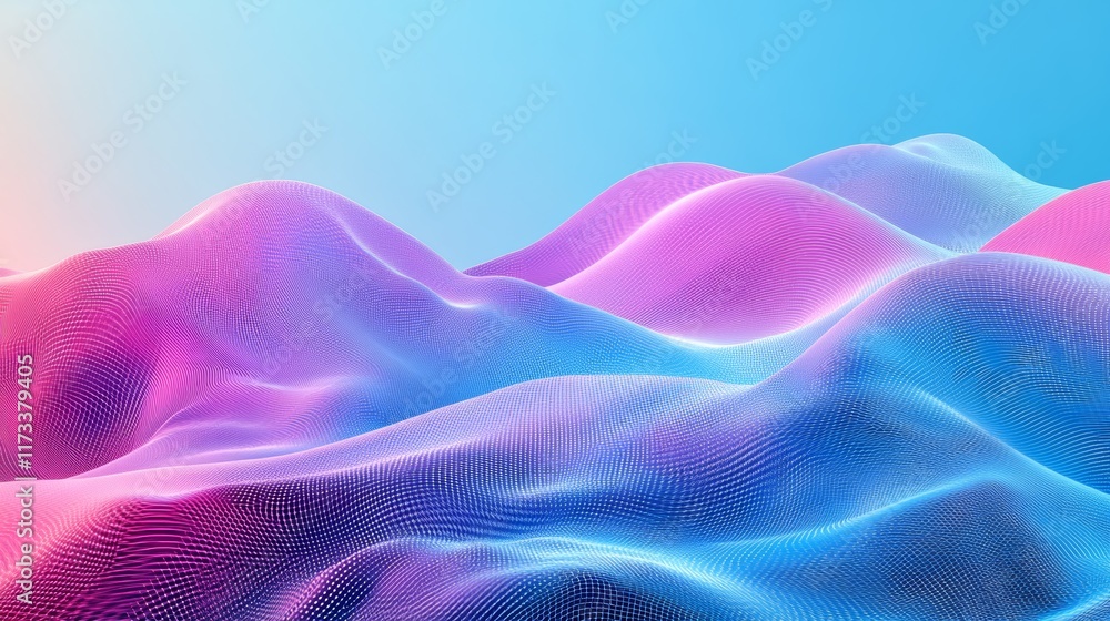 Surreal Digital Data Visualization of Smooth Hills in a Futuristic Gradient with Empty Space for Copy Surreal Digital Data Visualization of Smooth Hills in a Futuristic Gradient with Empty Space for Copy
