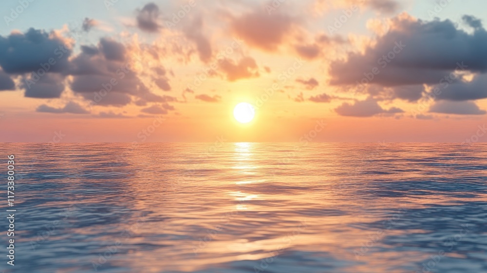 Fototapeta premium Serene Sunset Over a Tranquil Ocean Horizon