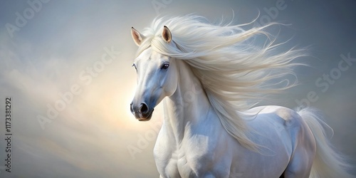 Majestic White Mythical Horse: Minimalist Fantasy Stock Photo