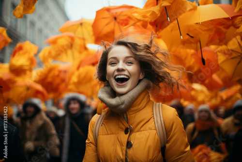 common occurrence of unexpectedly strong gusts of wind, which turn an umbrella into both a protective barrier and a means of propulsion, bringing an unexpected twist to everyday existence photo