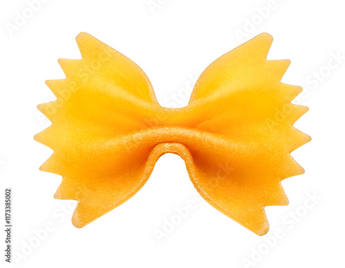 One farfalle pasta on white background.