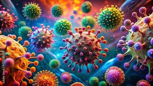 Microscopic Battle: Immune Cells Attacking Pathogens -  Medical Stock Photo photo