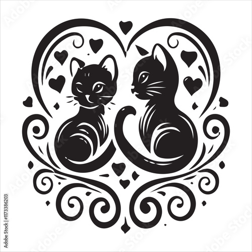 Cats with heart tails design black and white