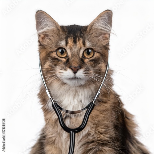 A cute cat wearing a stethoscope, resembling a veterinarian.