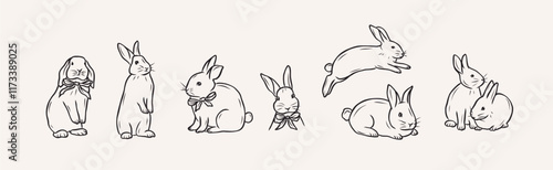 Hand drawn bunnies collection. Whimsical illustration