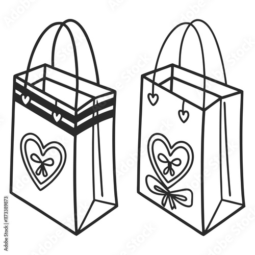 Silhouette of stylish gift bags with heart motif for special occasions