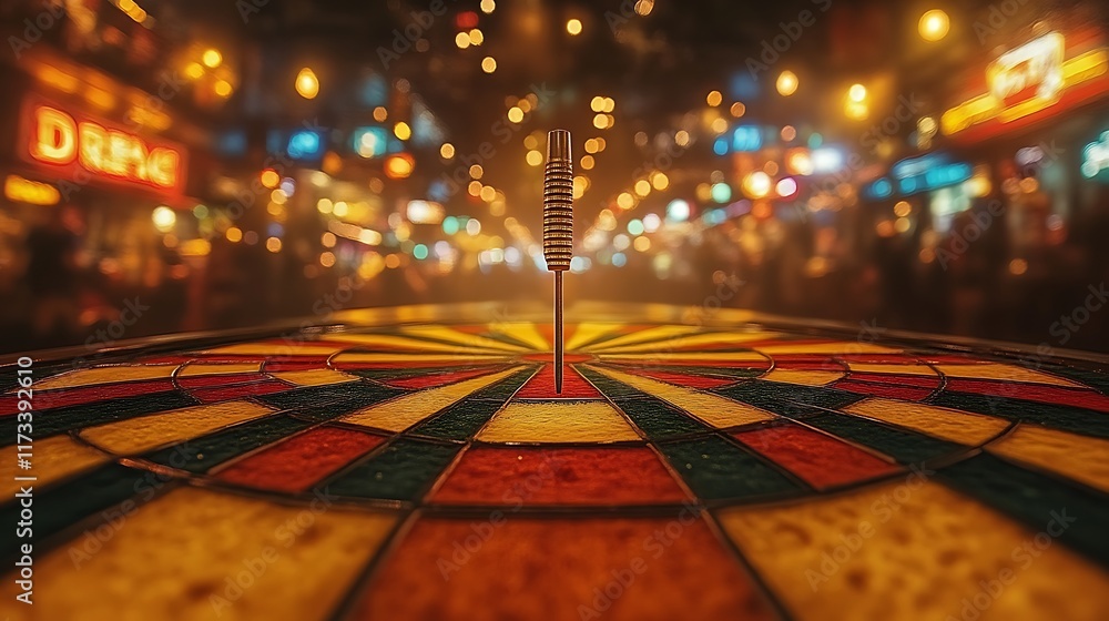 Dart in Bullseye City Night Background
