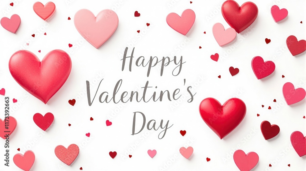 Elegant Valentine’s Day card design in a minimalist style, featuring Happy Valentine’s Day text in cursive, surrounded by red and pink hearts on a clean white background Elegant Valentine’s Day card design in a minimalist style, featuring Happy Valentine’s Day text in cursive, surrounded by red and pink hearts on a clean white background