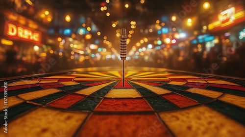 Obraz na płótnie Dart in Bullseye City Night Background w salonie