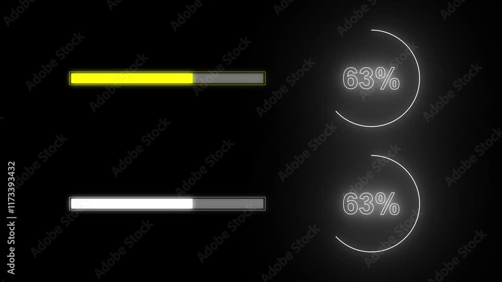 zero to one hundred percent animation with neon line on black background. zero to one hundred percent animation with neon line on black background.