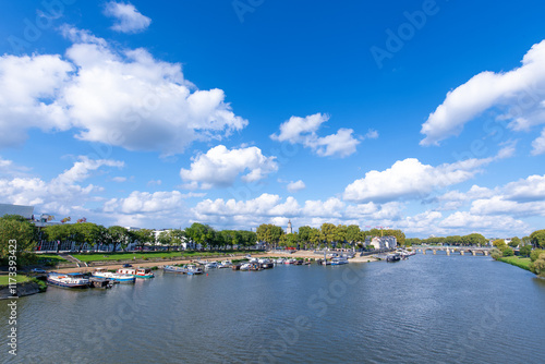 Boats moored along the River Maine, Angers, Loire Valley, France photo