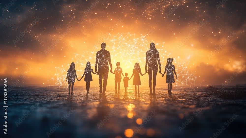 Spiritual abstractions of family constellations and ancestral ties. AI generated
