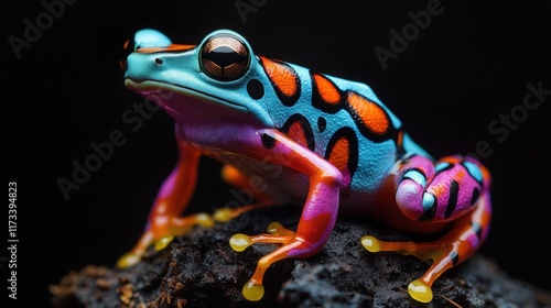 Colorful frog on black background photo