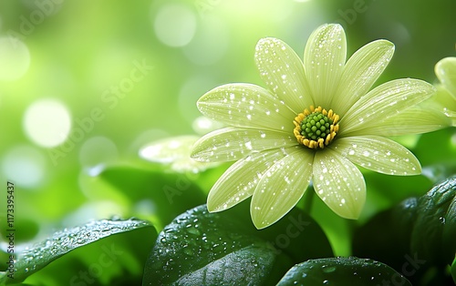 Dew-kissed pale green flower.