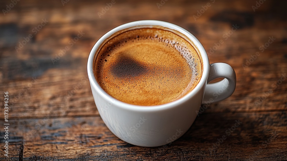 Steaming cup of freshly brewed coffee on rustic wooden table during morning hours in a cozy cafe environment Steaming cup of freshly brewed coffee on rustic wooden table during morning hours in a cozy cafe environment