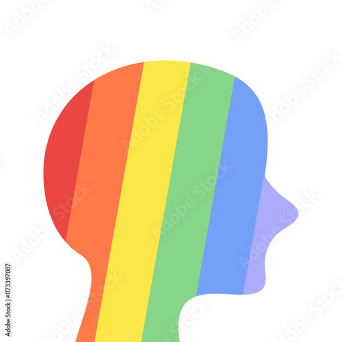 Rainbow human head silhouette. Lgbt, diversity, pride month concepts. Flat decorative vector design isolated illustration.
