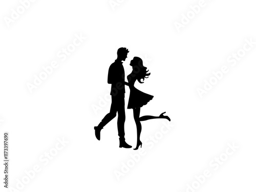 A premium vector showcasing a loving couple standing together as the man embraces his girlfriend. The image radiates warmth and affection, symbolizing love and connection. 