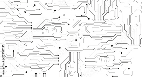 Black circuit diagram on white background. Vector illustration. High tech technology geometric illustration