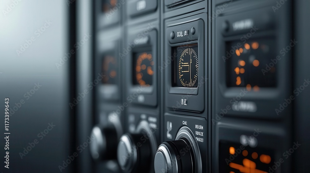Fototapeta premium Closeup of the plane s digital brake control system, ensuring smooth deceleration after landing