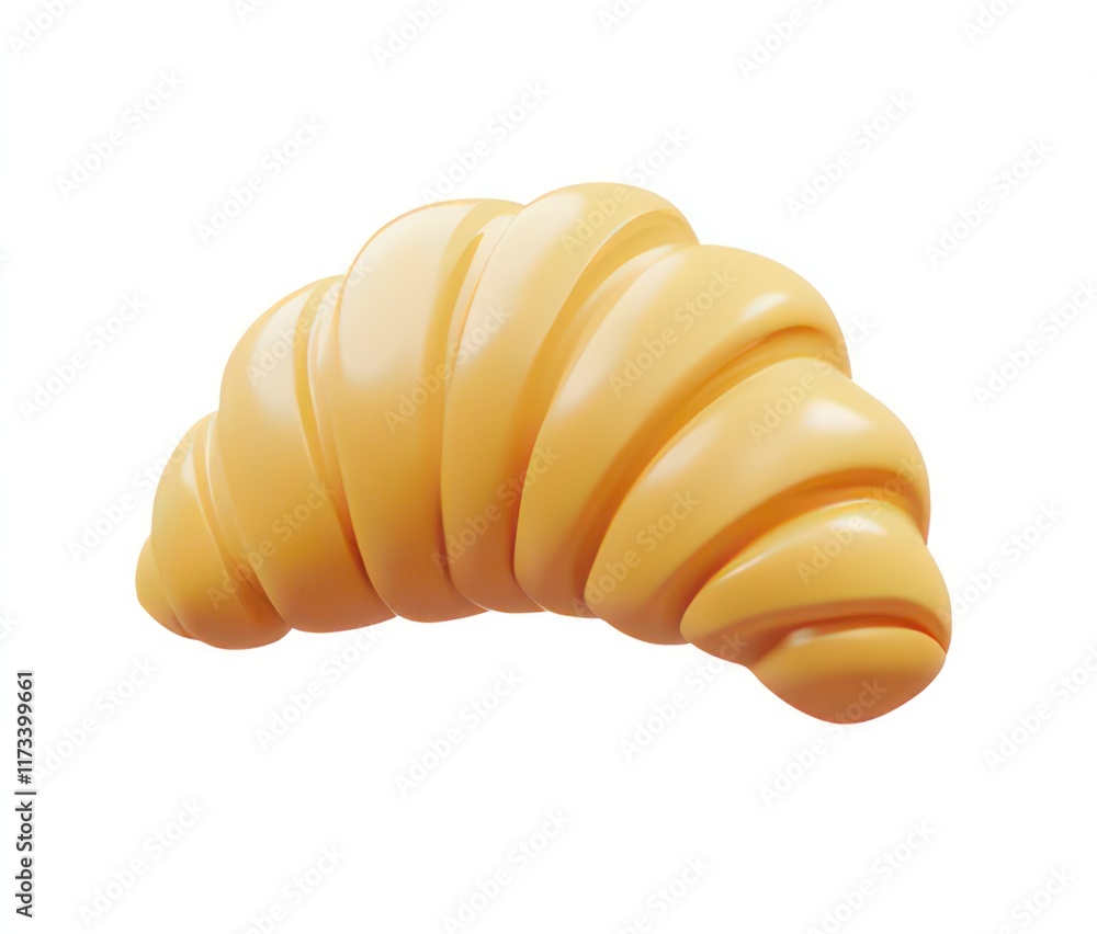 A stylized, glossy croissant illustration showcasing its layered texture and shape. A stylized, glossy croissant illustration showcasing its layered texture and shape.