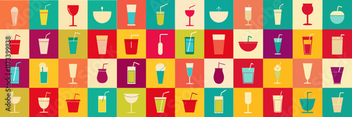 Set of different smoothies in glass isolated on white background. Vector cartoon illustration of healthy drinks.