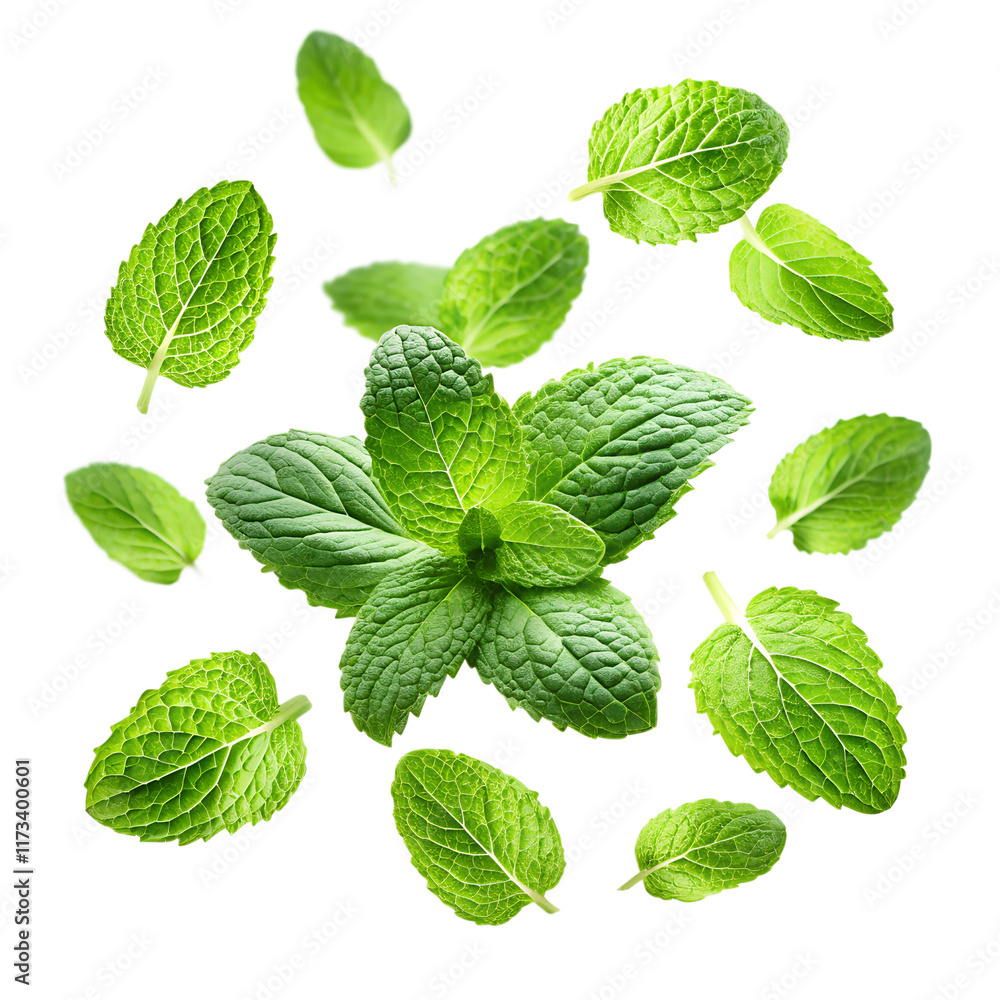 flying mint leaves on a white background.png flying mint leaves on a white background.png