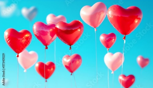 Romantic Pink & Red Hearts Scattered on White Background,