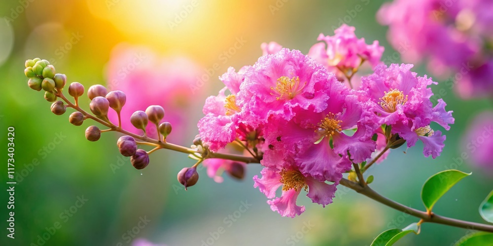 Obraz premium Minimalist Pink Crape Myrtle Blossoms - Delicate Spring Floral Image