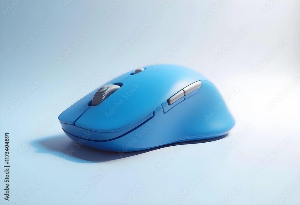 Bright Blue Computer Mouse Rests on a Soft Surface Under Gentle Light Bright Blue Computer Mouse Rests on a Soft Surface Under Gentle Light