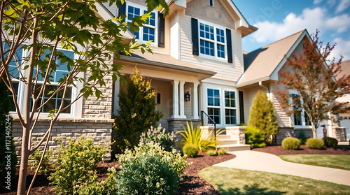 Two-Story House with Landscaping and Walkway