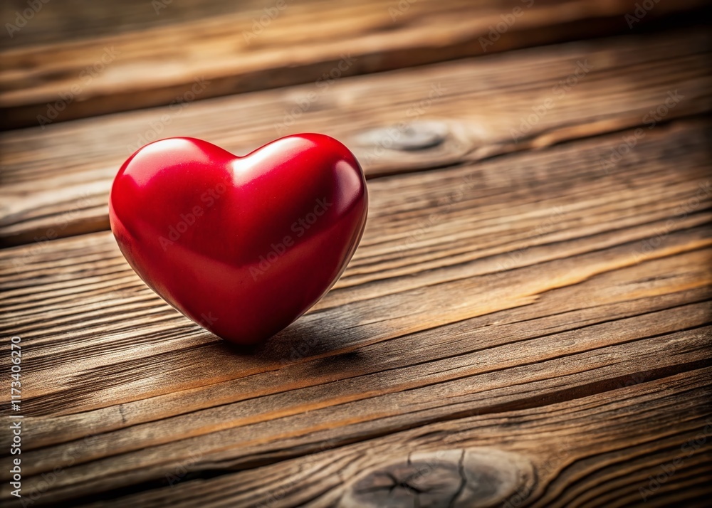Fototapeta premium Minimalist Valentine's Day Heart on Rustic Wood Background - Stock Photo