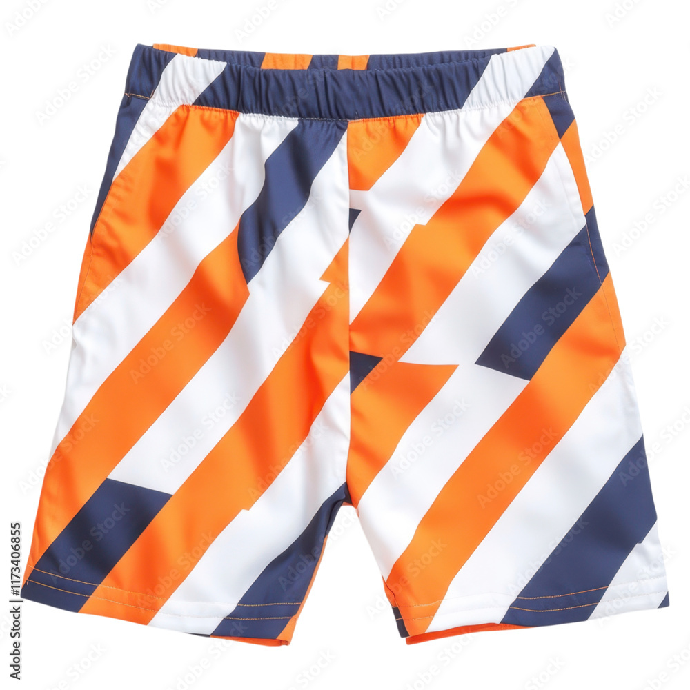 Fototapeta premium Bright orange and navy diagonal striped shorts perfect for summer fun
