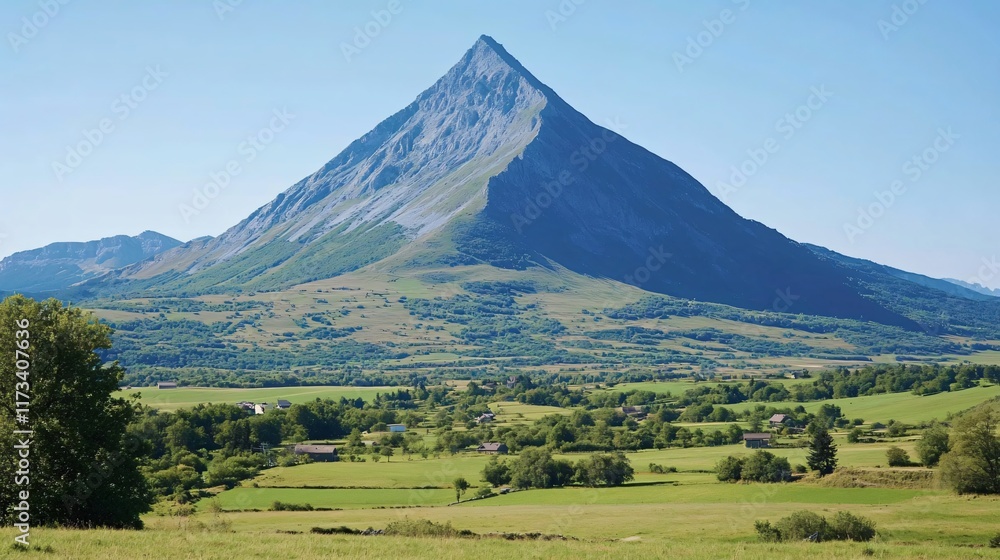 Fototapeta premium Majestic Mountain Peak and Lush Green Valley Landscape