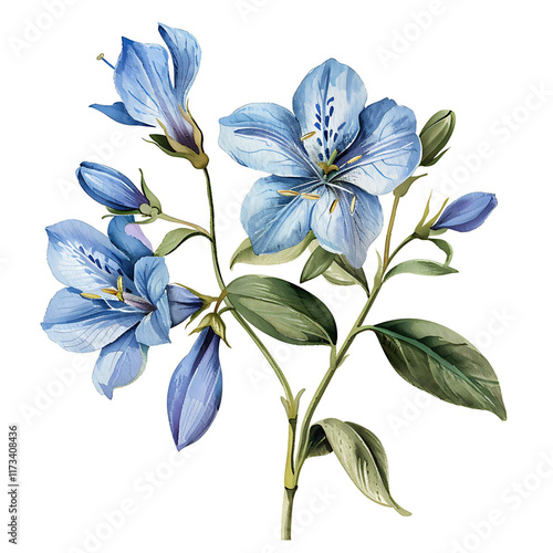 Vintage watercolor flower and wildflowers isolated on white background, old botanical illustration