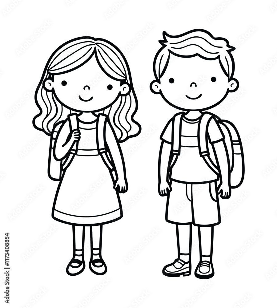 Children Black Outline Holding School Bag with a book Line art vector clipart illustration . Children Black Outline Holding School Bag with a book Line art vector clipart illustration .