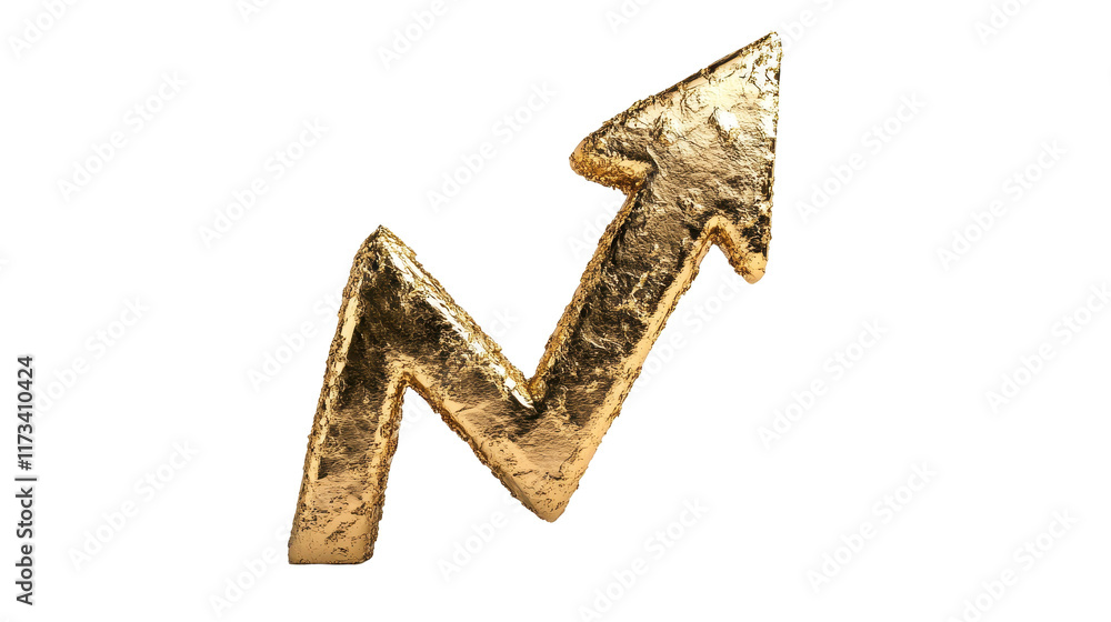 Golden arrow symbolizing growth and progress. transparent background