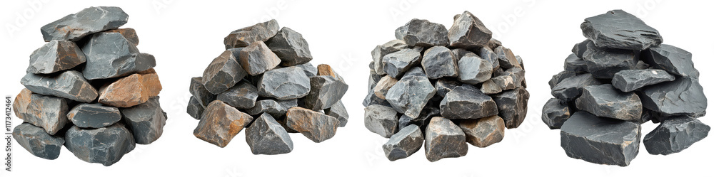 Four Piles of Grey and Brown Rocks Stone Pile Gravel Construction Aggregate Building M Four Piles of Grey and Brown Rocks Stone Pile Gravel Construction Aggregate Building M