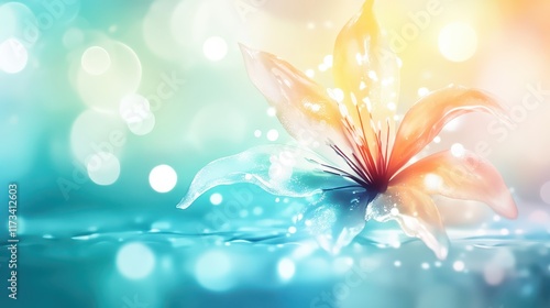 Exquisite closeup, water droplets adorn vibrant flower, revealing nature's delicate beauty