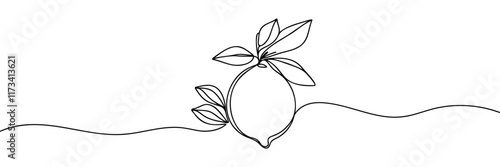 Continuous one line drawing of lemon. Minimal style. Perfect for cards, party invitations, posters, stickers, clothing. Food concept