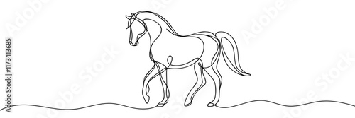 Horse Continuous one line drawing art. Horse for logo, tattoo, banner, poster and flyer. Manual work without artificial intelligence