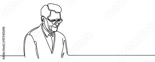 Continuous one line drawing of portrait of a senior man. Minimal outline concept. Vector illustration