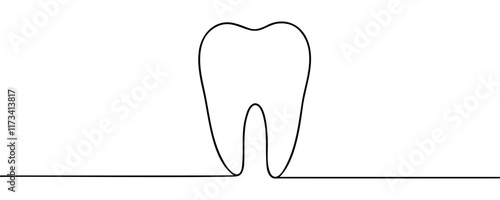 Continuous one line drawing a tooth. The need for dental care. The importance of preventing toothaches. Treated. National Toothache Day. Single line draw design vector illustration