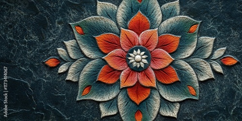 Vibrant Hues of Tradition: A Close-Up of Natural Rangoli Kolam photo