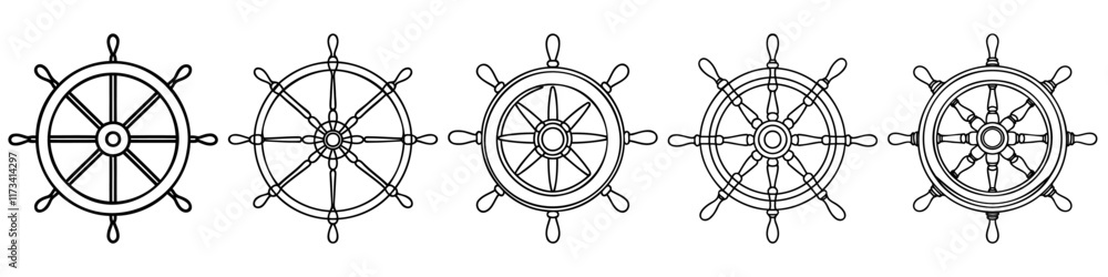 Obraz premium Set of Silhouettes of a ship's helm. Ship's rudder