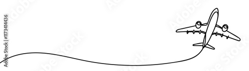 Continuous one line drawing airplane