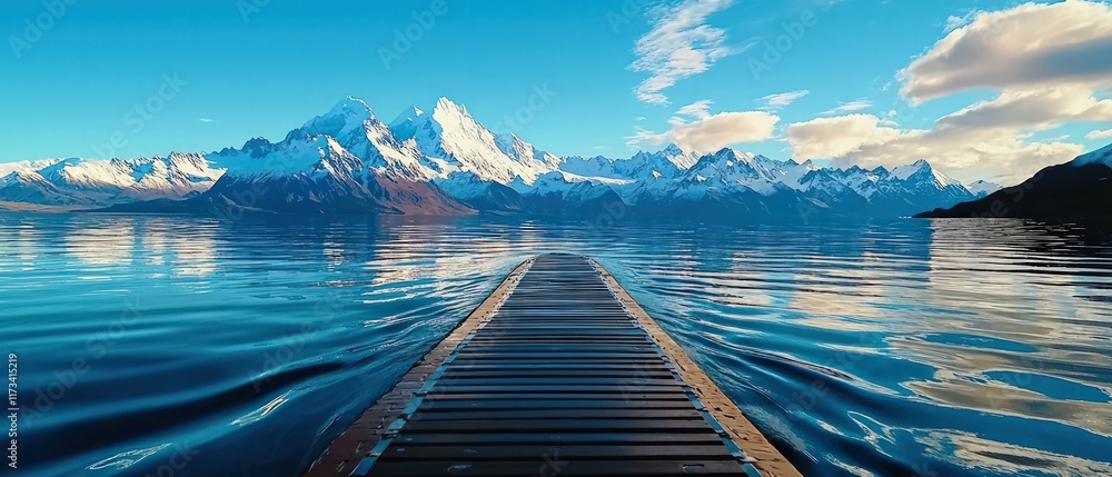Fototapeta premium Mountain Reflection Serene Lake Copy Space Text Natural Landscape Panoramic View Ultra HD
