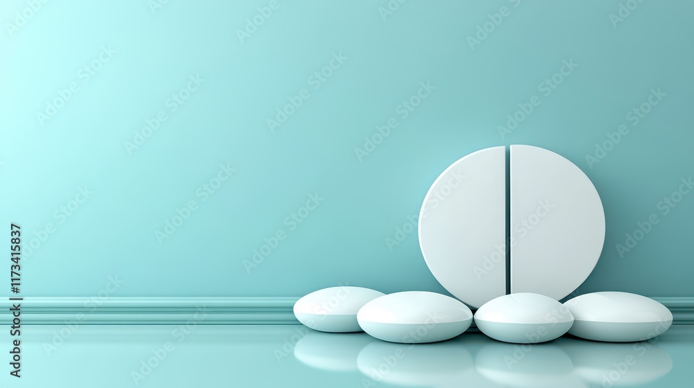 Three white eggs on blue backdrop, minimalist still life in photography three Three white eggs on blue backdrop, minimalist still life in photography three